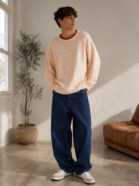 BDG Clark Oversized Cotton Sweater Small Cream Red Crewneck Streetwear